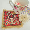 Magenta Geometrische Kilim Onderzitter – Handgeweven Wollen Vierkant, Boho Traditioneel