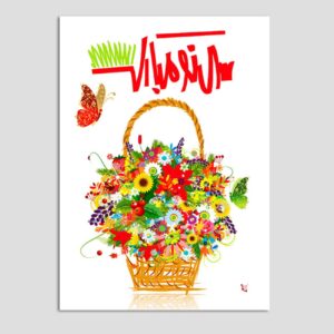 Vrolijke Nowruz Wenskaart voor Perzisch Nieuwjaar Eid 10 Stuks Bloemenmand Code 01