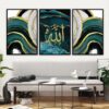 Islamitische Canvas Kunst – Allah Naam 3-delig Donkergroen