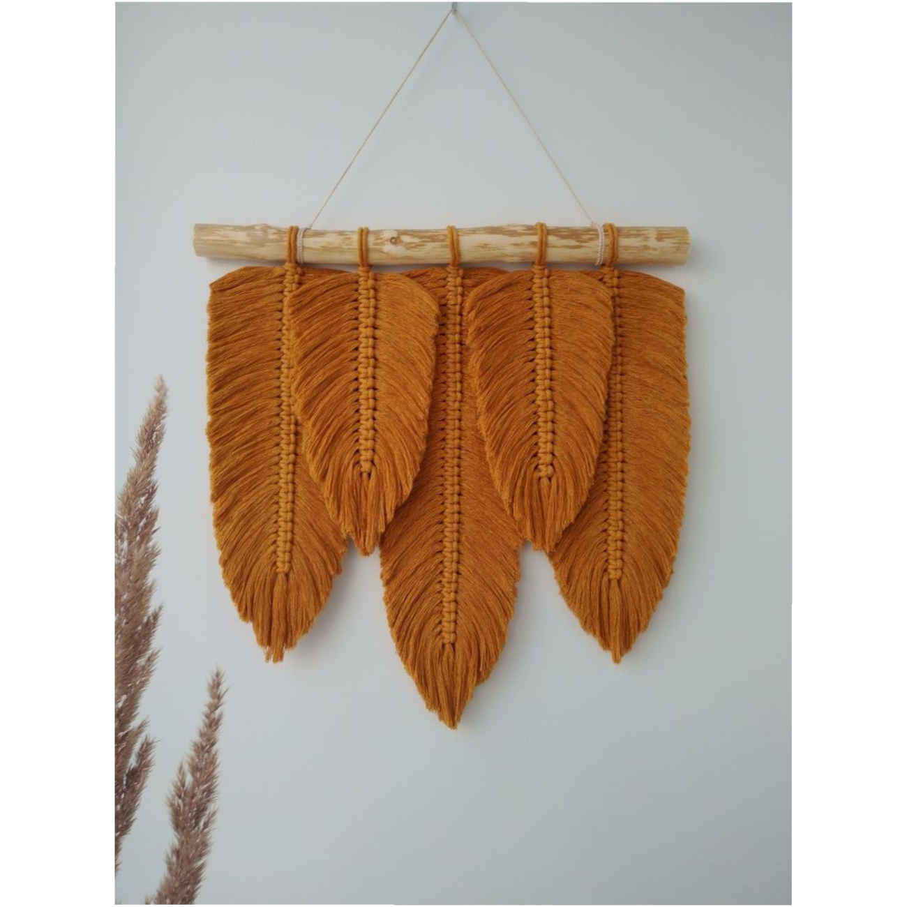 Macramé Wanddecoratie Wandtapijt Kunst – Boheems met Blad Ontwerp