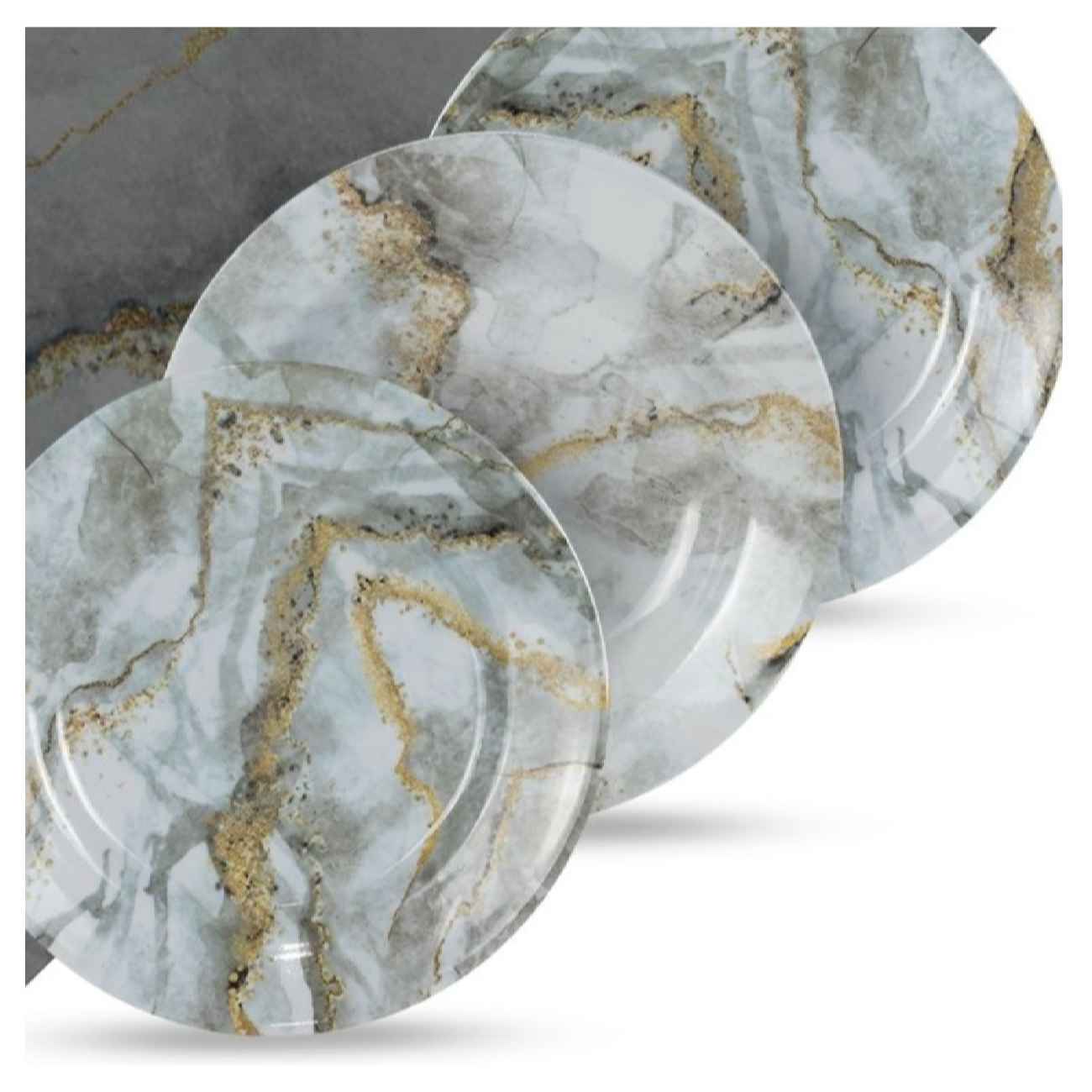 Melamine Bordenset Grijs Marmer – Vaatwasserbestendig (Set van 18)