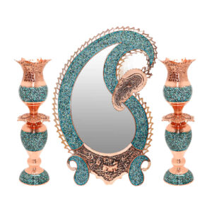 Koperen Spiegelset – Bloemenpaisley & Turkoois