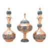 Perzische Decoratieve Koperen Set - Fles & Chocoladekom Turkoois