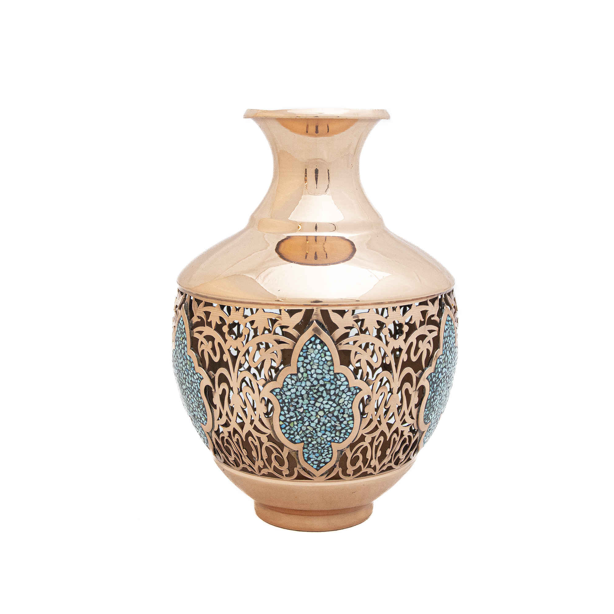Perzische Decoratieve Koperen Set – Fles & Vaas Turkoois Inleg