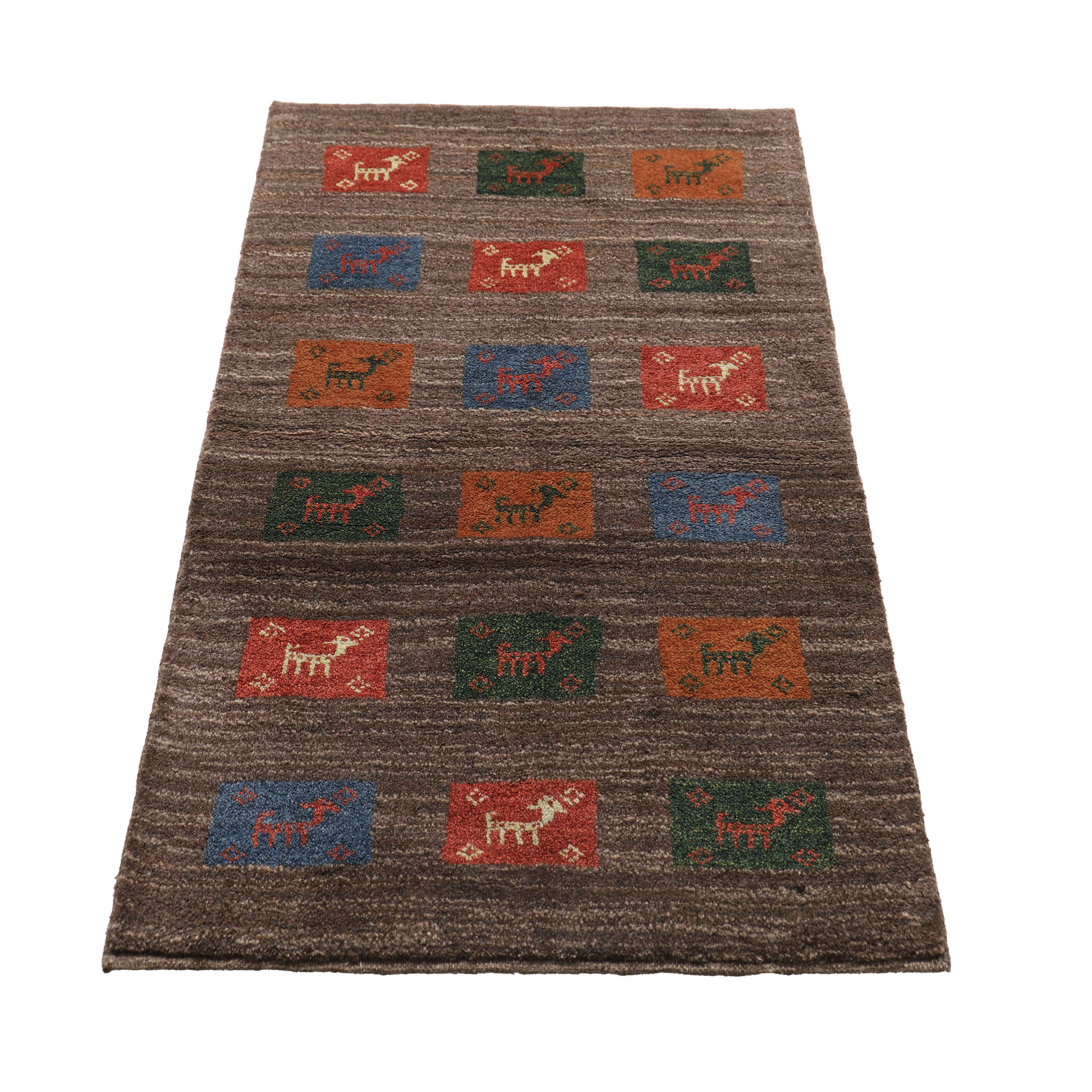 Handgeknoopt Perzisch Kheshti Gabbeh tapijt met dierenmotieven – Bruin, Wol