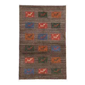 Handgeknoopt Perzisch Kheshti Gabbeh tapijt met dierenmotieven – Bruin, Wol