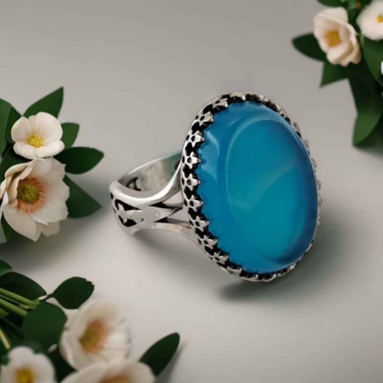 Perzische Heren Zilveren Ring met Agaat & Speerpunt Ontwerp in Turkoois Edelsteen