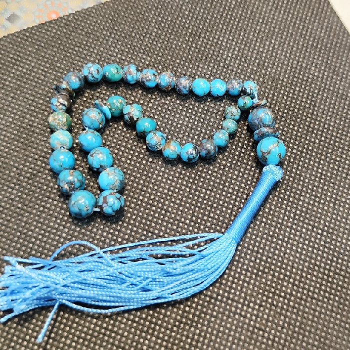 Perzische Neyshabur Turkoois Rozenkrans: 33 Kralen Tasbih