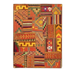 Perzisch Patchwork Kilim Tapijt Handgeweven Geometrisch Oranje