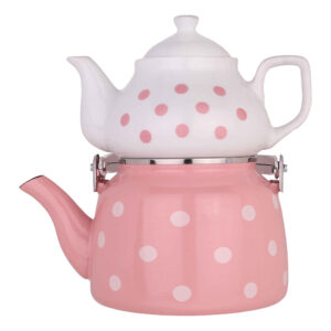 Porseleinen Dubbel Theepot Set – Geschikt voor Thee, Duurzaam met Polkadot Ontwerp