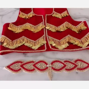 Traditioneel Koerdisch Vest met Riem – Rood Fluweel