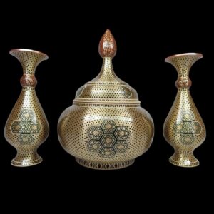 Set van 3 Snoepschalen met Vazen – Khatam Kari Marqueterie