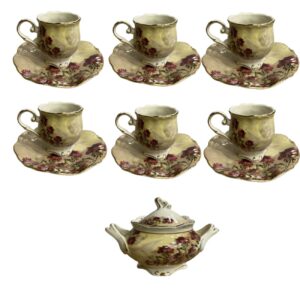 Victoriaans 13-delig Porseleinen Theeservies in Elegante Bloemencollectie Prestige Model