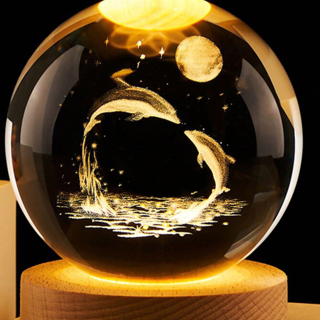 3D Kristallen Bol Nachtlamp Dolfijn Fantasie Gloeiende LED Lamp