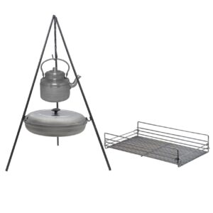 Ketel Kampvuur Kookset met Driepoot, Grill, Pan & Ketel – Complete Outdoor Kookuitrusting, 4-Delig