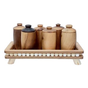 6-Delige Houten Kruidenrek Set met Standaard – Keukenorganizer