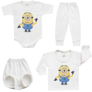 Minions Baby Kleding Set – Katoen – Wit/Geel