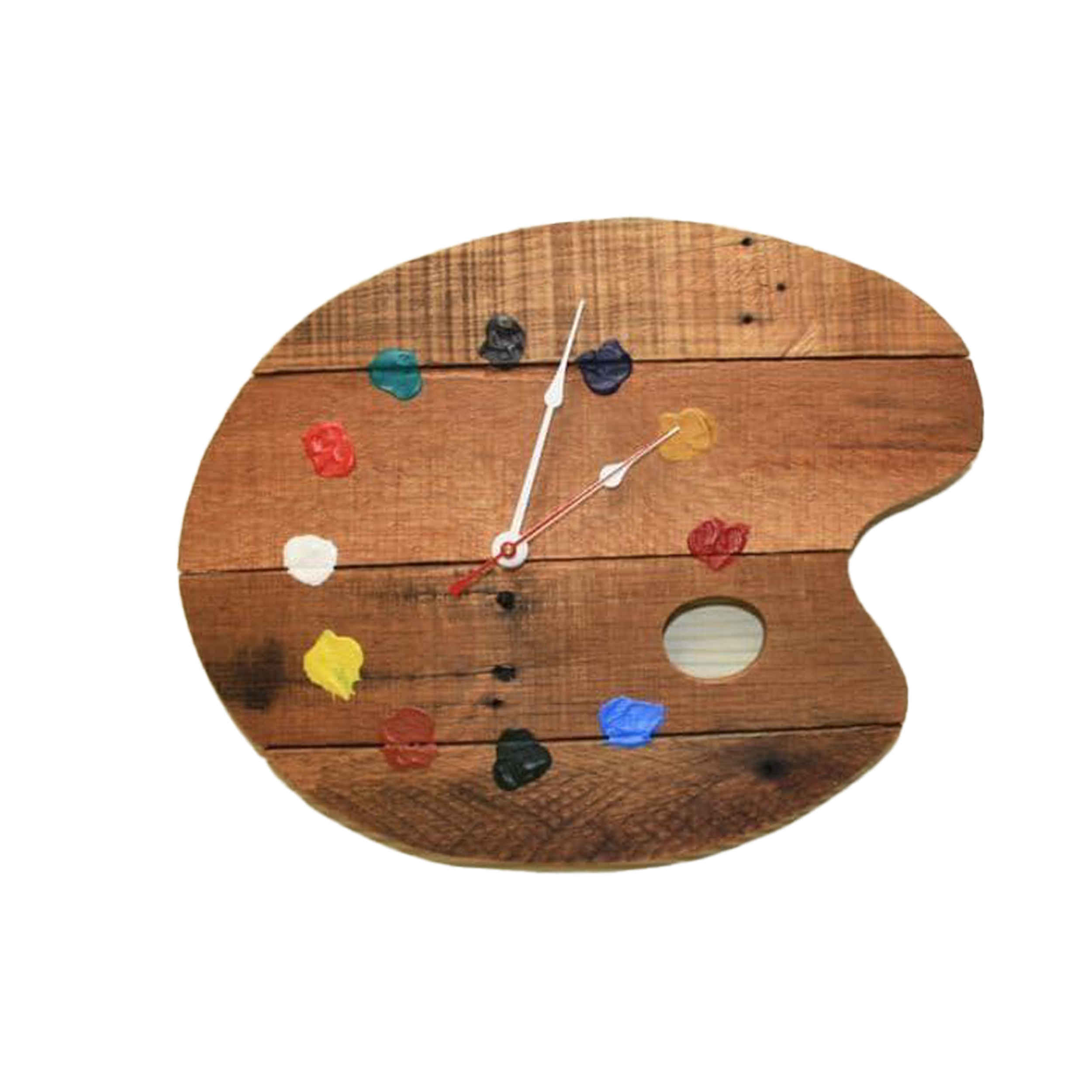 Houten wandklok in de vorm van een palet
