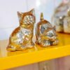 Goudkleurige Bronzen Kattenbeeldjes (Set van 2)