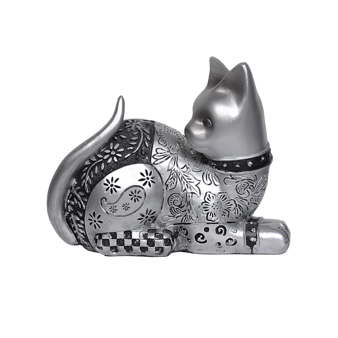 Kattenbeeld Polyester Zilver met Bloemmotief
