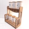 Keramische Kruiden Set met Perzische Opschriften & Houten Rek – Elegante Keukenopslagoplossing