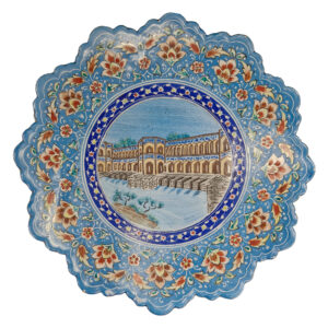 Perzische Minakari Decoratief Koperen Bord – Handgeschilderd met Ingewikkeld Bloemontwerp in Blauw