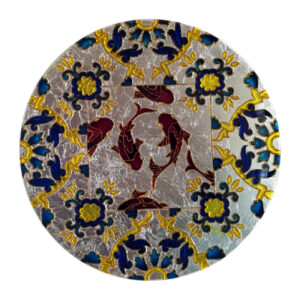 Decoratief Glazen Bord – Handgeschilderd met Glasachtige Kunst & Vijver Ontwerp