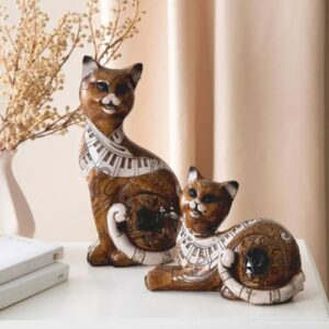 Polyester Kattenbeelden – Decoratieve Beeldjes in 2 Stuks, Elegant Ontwerp