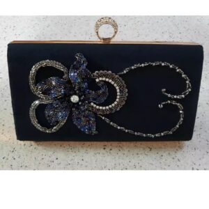Exquise Handgeborduurde Kralen Clutch Zwart