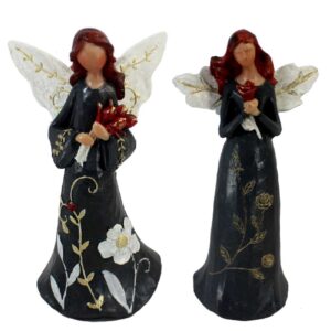 Gracieus Engel Standbeeld met Boeket – Symbool van Sereniteit en Elegantie (2 stuks)
