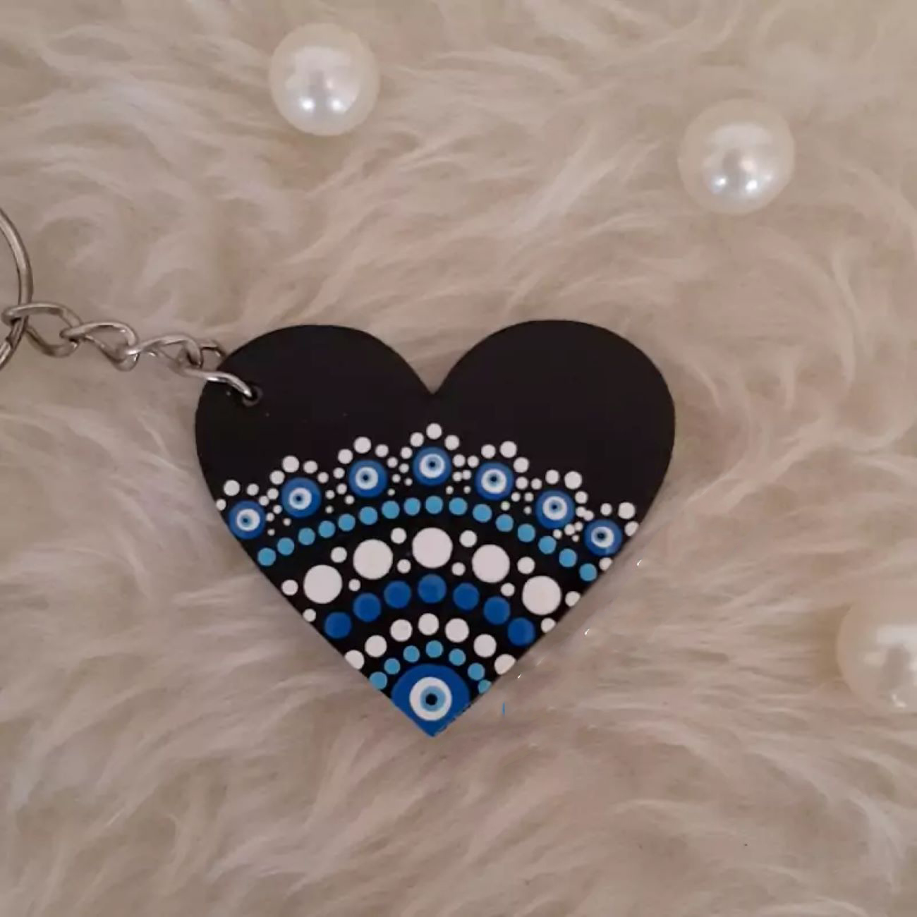 Handgemaakte Sleutelhanger Boze Oog – Hart Amulet