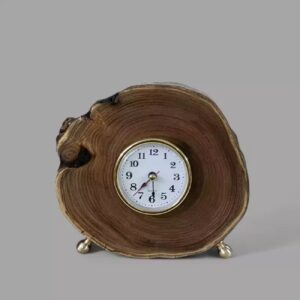 Handgemaakte Rustieke Houten Bureauklok met Messing Basis