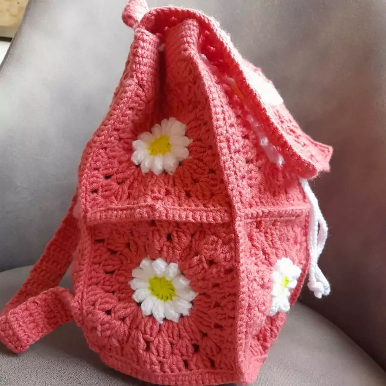Handgemaakte Gehaakte Tas voor Kinderen – Roze Bloem