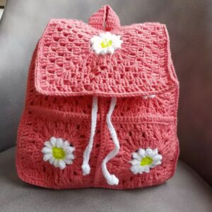 Handgemaakte Gehaakte Tas voor Kinderen – Roze Bloem
