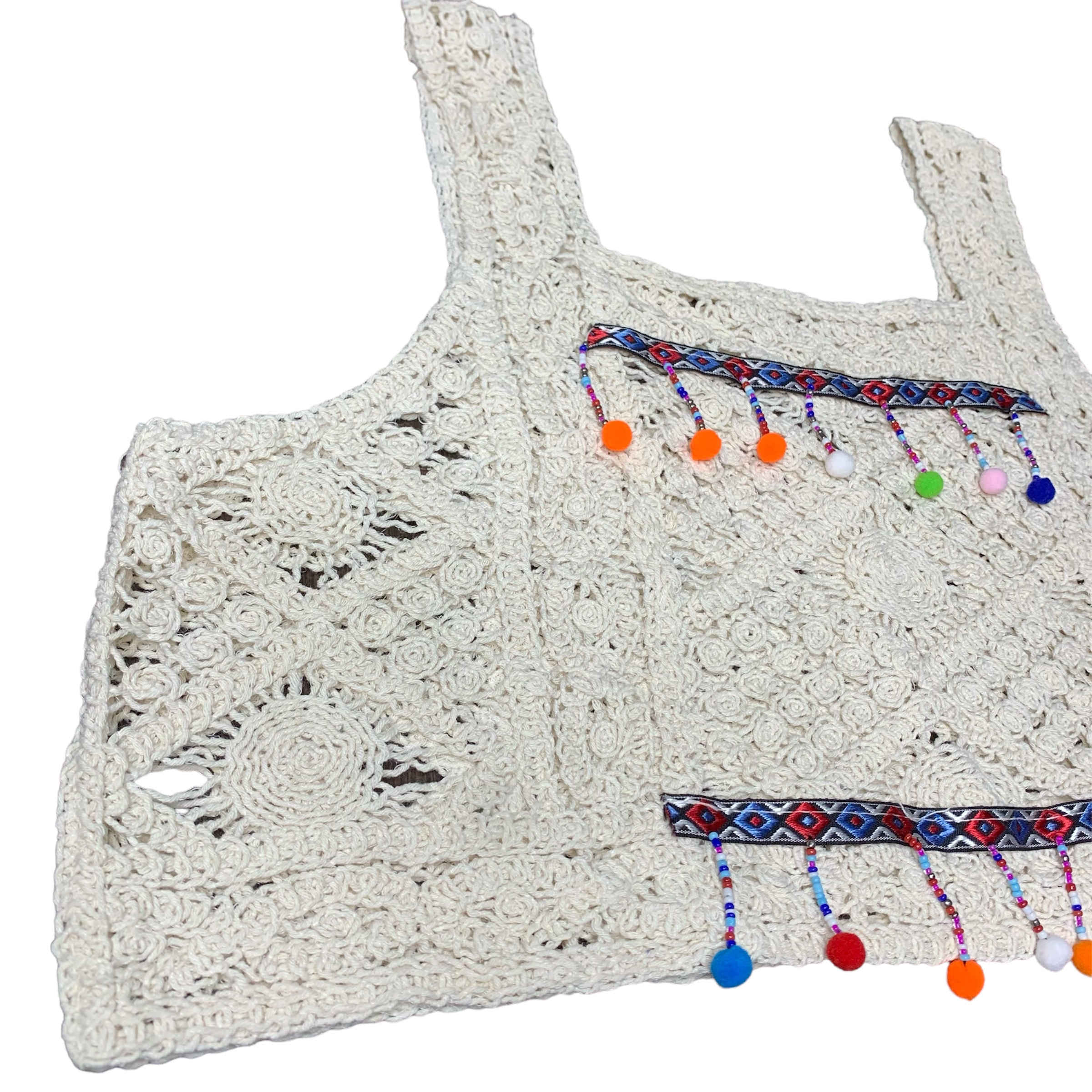 Handgeweven Gehaakte Crop Top – Wit Macramé