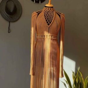 Handgeweven Macramé Jurk – Oranje Boho