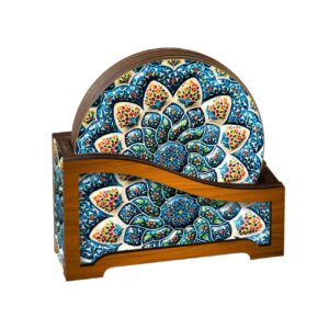 Houten Onderzetters met Perzisch Ontwerp – Set van 6