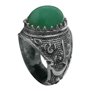 Islamitische Jemenitische Agaat Zilveren Ring voor Heren met Groene Edelsteen & Ya Ali Ontwerp
