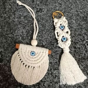Macramé Set Sleutelhanger & Spiegelhanger – Boze Oog