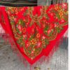 Luxe 100% wollen Turkmeense sjaal – Rood bloemmotief