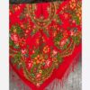Luxe 100% wollen Turkmeense sjaal – Rood bloemmotief