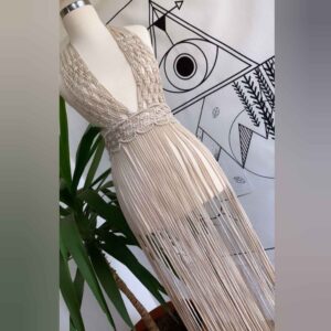 Handgeweven Macramé Jurk – Melkachtig Boho Design