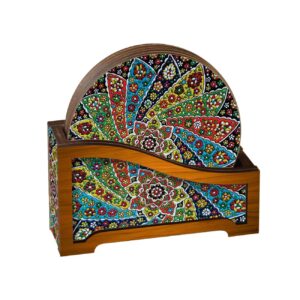 Houten Onderzetters met Oosterse Kunst (Set van 6)