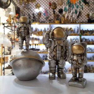 Set van 3 Zilveren Decoratieve Astronaut Beeldjes