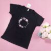 Dames T-shirt met Handborduurwerk – Bloemen Zwart