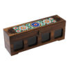 Houten Kruidenrek Organizer met 4 Potjes – Oosters Ontwerp