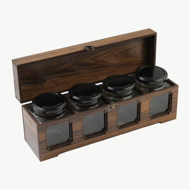 Houten Kruidenrek Organizer met 4 Potjes – Oosters Ontwerp