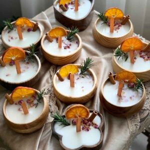 Aromatische Botanische Kaars in Houten Pot – Citrus