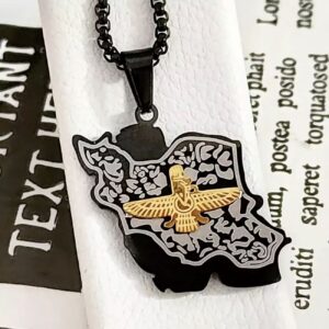 Zwarte en Gouden Faravahar Ketting – Perzisch Symbool