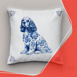 Blauwe Italiaanse majolica kussenhoes Hond (Set van 2)